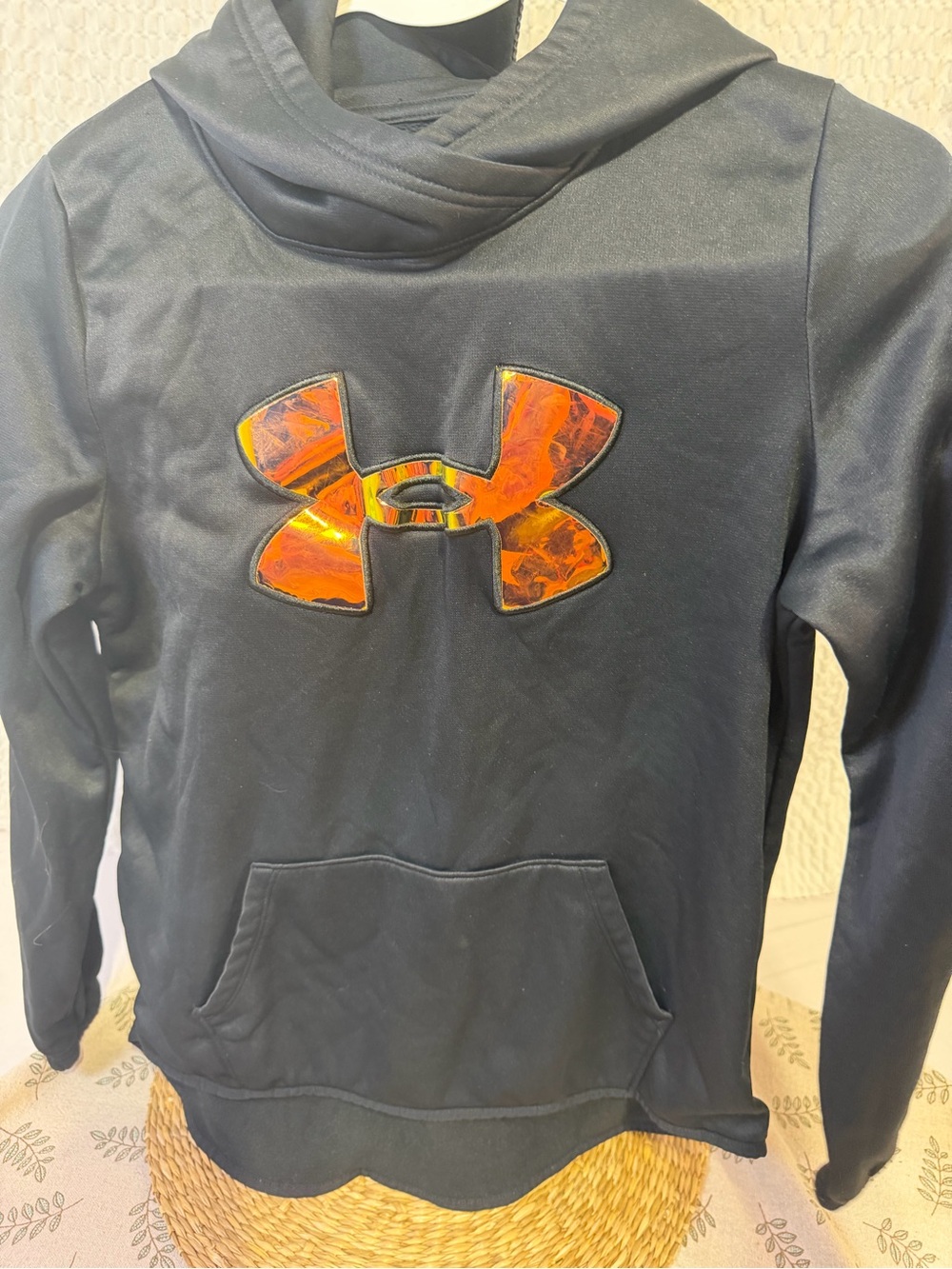 Under Armour Black Hoodie with Orange Logo Accent - Kids